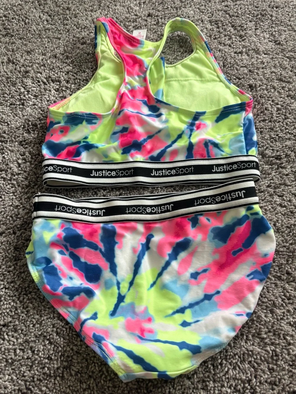 Justice Girls Neon Tie-Dye Two-Piece Swim Set - Neon Pink, Neon Yellow, Blue